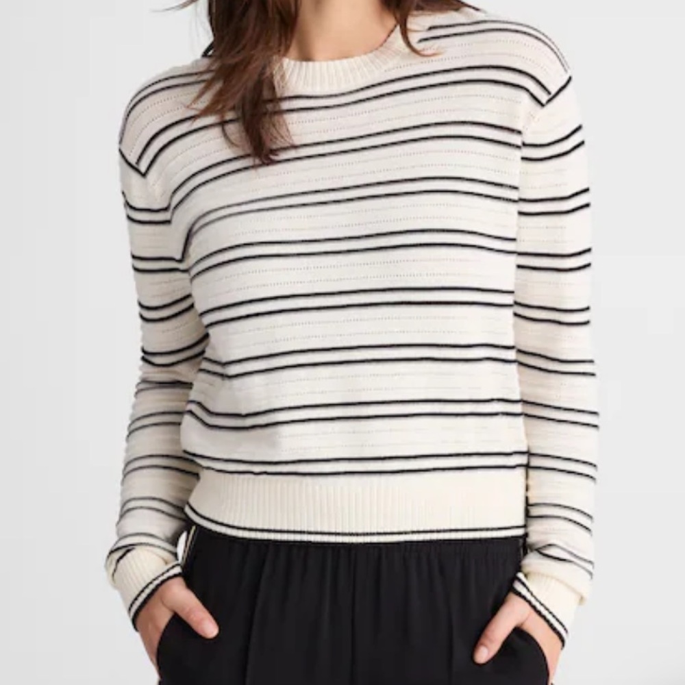 Madewell Striped Textured-Stitch Crewneck Sweater in 100% Cotton XS